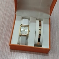 Montre à quartz dorée pour femme avec bracelet blanc et gourmette LOVE en coffret - Style 39 (Sans boîte)