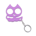 Purple cat-shaped self-defense keychain with dual finger holes and metallic finish - Justice Cat Purple (K00633-12)