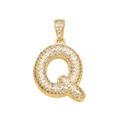 Close-up of gold-plated letter Q pendant with sparkling cubic zirconia inlay - Letter Q