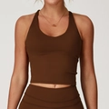 Dark brown longline sports bra and high-stretch matte yoga wear set for workout - Chocolate Brown
