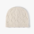 Cream white knitted beanie featuring a textured diamond pattern and ribbed cuff design - Beige (24B045)