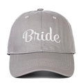 Detailed view of gray cotton baseball cap featuring white Bride script embroidery - Bride (BRIDE) / Gray