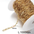 Golden 4mm stainless steel paperclip chain on white spool for DIY jewelry making - Gold 4mm Rectangle Link Chain (KLJ8690-Z)