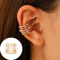 Chic multi-layer gold ear cuff with sparkling zircons, small pearls, and star details - KC Gold - Composite Hollow Shape (1529)