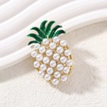 Elegant pineapple brooch with white pearls and green enamel in gold plating finish - Pineapple Style (YNCP0613)