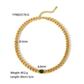 Collier maille gourmette plaqué or 18 carats avec zircon vert carré, largeur 8,5 mm - Collier en zircone verte carrée (YYN023170-G)