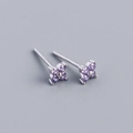 Elegant S925 sterling silver four-leaf clover stud earrings with purple crystals - 925 Silver / Platinum Plated (Purple Zirconia)