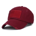 Distressed burgundy baseball cap featuring vintage American flag embroidery design - Adjustable / Burgundy