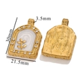 Golden arch pendant with white enamel floral relief and clear zircon inlay, 30x21.5mm size - Arched Plant Rhinestone Pendant / White