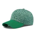 Green baseball cap with floral pattern and stiff brim for outdoor sun protection - Adjustable / Green