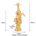 Santa Muerte pendant in gold-plated copper featuring detailed scythe and white crystal inlay - Lotus Pink L021119-Muerte Scythe Balance