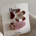 Lot de barrettes ours marron avec cœur rose et texte little cute sur carte blanche - Pince Canard Mignonne Petit Ours