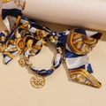 Elastico per capelli in seta con stampa geometrica blu e gialla e ciondoli vintage dorati - 4# Collana-Giallo