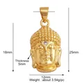 Golden Shakyamuni Buddha pendant in copper plating with micro-set crystal detail - Buddha Head L021107 Gold