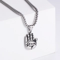 Dettaglio del ciondolo Mano di Fatima vintage con malocchio su catena a scatola - Argento (Con Catena)
