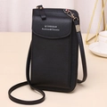 Vertical black litchi grain faux leather crossbody mobile phone bag with gold hardware - Black