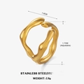 Irregular 18K gold plated stainless steel wave ring with adjustable open design - Irregular Design Ring / Gold