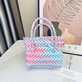 Close-up of pink and blue woven gift basket with geometric patterns on marble - Small (No Bow) / Pale Blue