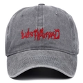 Dark grey washed cotton baseball cap with red Lost My Head embroidery for men and women - Gray