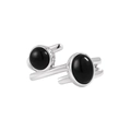 Anello irregolare in argento sterling S925 con intarsio di onice nera lucida - Aperto Regolabile / Stile JT932