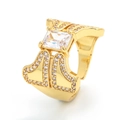 Anello dorato regolabile con zircone quadrato geometrico e cristalli scintillanti - Aperto Regolabile / Bianco