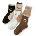 Five-pack set of warm winter socks with smiley faces in black, beige, and brown tones - One Size / Women's Smile Terry Mix