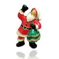 Christmas Santa Claus brooch pin with red enamel coat and green gift bag accessory - Santa with Gift Bag