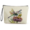 Pochette in tela bianco sporco con stampa di libellula e fiore e cinturino nero - Libellula Verde e Fiori Viola (Stile 2)