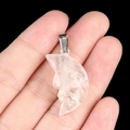 Carved moon face pendant in translucent pink crystal with silver metal bail - White Crystal