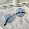 Polygon cat eye sunglasses with silver metal frame and translucent blue round lenses - Metal Round Frame Blue Retro