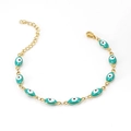 Detail of gold evil eye bracelet with turquoise enamel charms and lobster clasp - 18K Gold / Green