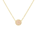 Elegant gold-tone stainless steel necklace featuring a round pendant with pink crystals - October Pink - Gold
