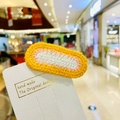 Handmade tricolor knit yarn BB hair clip in yellow and pink on display card - 2# White Center Strip Yellow