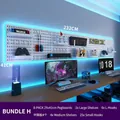 Modular white pegboard storage system with 8 panels, shelves and hooks for desk setup - Combo Package H - White