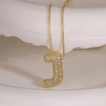 Gold-plated letter J pendant necklace with sparkling cubic zirconia on box chain - Letter J (Box Chain)