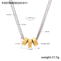 Two-tone titanium steel necklace with three gold rings and 3mm zircon pendant - White Zirconia Double Layer Necklace (P2078)