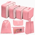 8-piece travel luggage organizer set in pink for clothes and shoes storage - With Triangle Bag / 8-piece Set / Pink