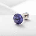 Single purple zircon labret stud in polished stainless steel for ear piercings - Lotus Root Purple 6.2MM(A013-12#)