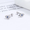925 sterling silver evil eye screw back stud earrings with blue zircon and pavé crystals - One Pair / White Gold