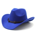 Detail of royal blue wool felt cowboy hat with brown leather belt and metal studs - M (56-58cm) / Sapphire Blue