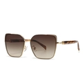Modern square gold metal sunglasses with brown gradient lenses and tortoiseshell temples - Brown