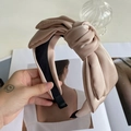 Elegant champagne satin bow headband with premium silk luster and black non-slip inner lining - Champagne