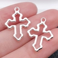 Polished silver alloy hollow cross pendants for DIY jewelry and keychains - Hollow 21x15mm (0.6g)