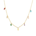 Gold chain necklace with colorful baguette-cut stones in a rainbow pattern - Gold Zirconia Pendant Necklace