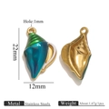 Blue and green enamel seashell pendant in stainless steel for DIY jewelry making - Blue Conch