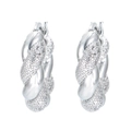 Orecchini a cerchio intrecciati argento con strass micro-pave in stile vintage hip-hop - Platino