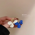 Royal blue and white petal drop earrings with gold hoops and floral accents - Blue Flower Hoop Style (105#)