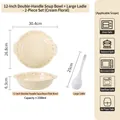 Cream ceramic soup bowl with floral pattern and handles, 2500ml large capacity with spoon - 12 Inch Soup Bowl + Large Spoon - Creamy Floral