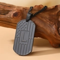 Men's black stainless steel military dog tag necklace with US flag and letter L detail - Letter L Necklace
