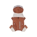 Waterproof orange and beige dog raincoat with hood and reflective outdoor graphics - 2XL / Top And Bottom / Orange